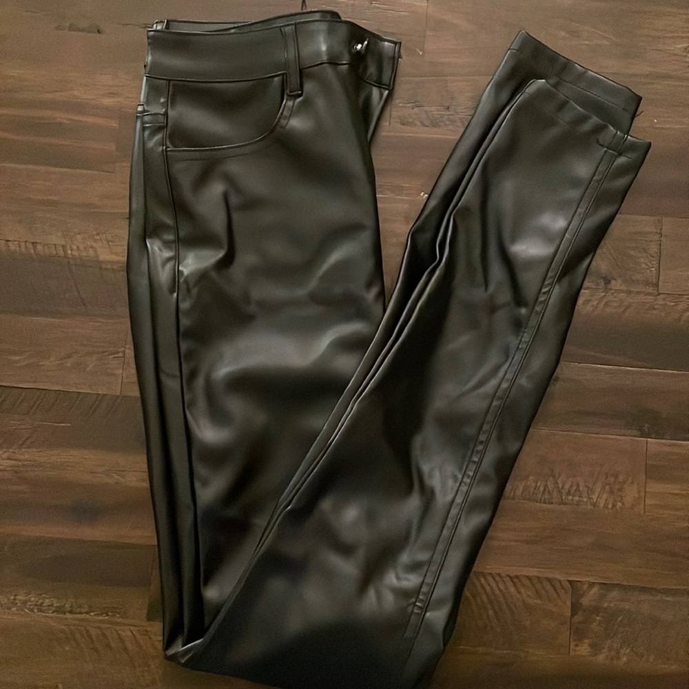 Black pleather pants leggings